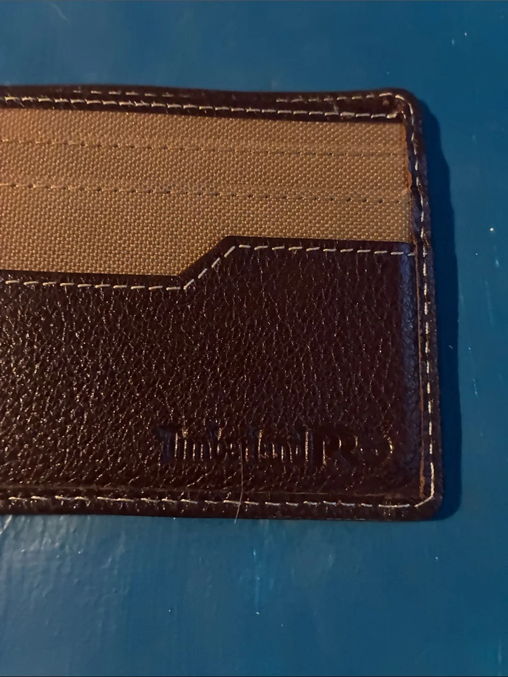 Timberland PRO Dark Brown Leather Bifold Wallet with Orange Logo Patch-NWOT Tags